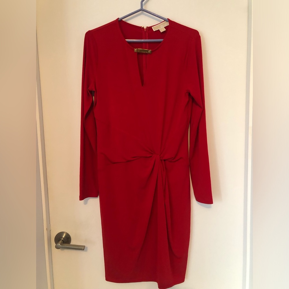 Michael Kors Red Long-Sleeve Twist Knot Dress